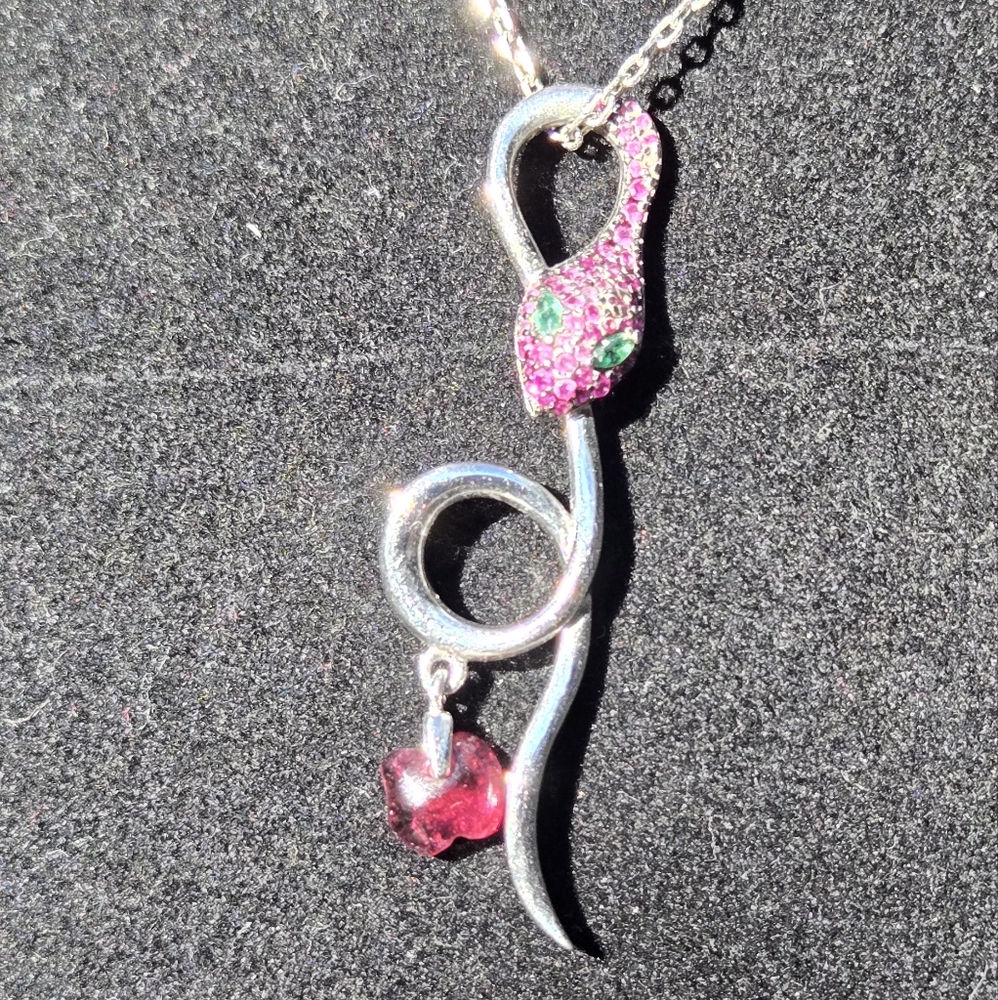 Ruby & emerald sterling serpent necklace 18"